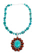 Native American Turquoise Oyster Shell Sterling Silver Navajo Necklace SX10156