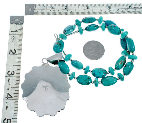 Native American Turquoise Oyster Shell Sterling Silver Navajo Necklace SX10156