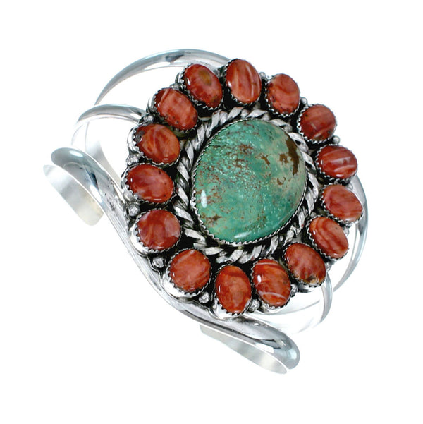 Genuine Navajo Turquoise and Oyster Shell Sterling Silver Cuff Bracelet SN20489