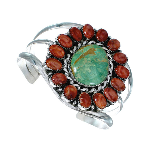 Genuine Navajo Turquoise and Oyster Shell Sterling Silver Cuff Bracelet SN20485