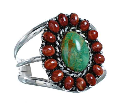 Genuine Navajo Turquoise and Oyster Shell Sterling Silver Cuff Bracelet SN20485