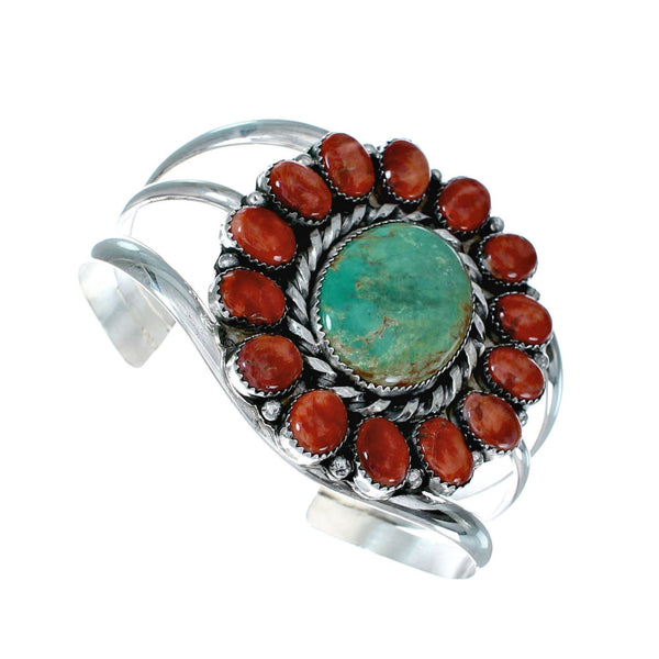 Genuine Navajo Turquoise and Oyster Shell Sterling Silver Cuff Bracelet SN20486