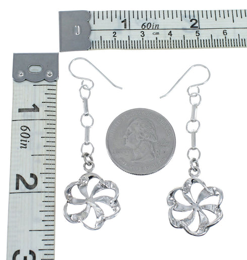 Genuine Turquoise Sterling Silver Flower Hook Dangle Earrings SN20479