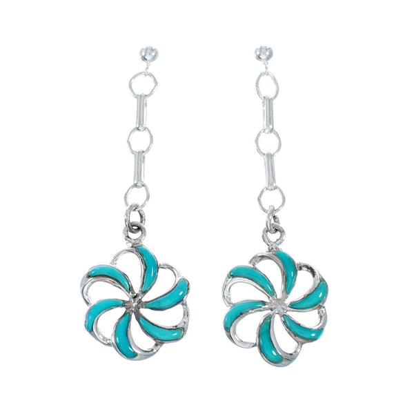 Sterling Silver Turquoise Flower Post Dangle Earrings SN20497