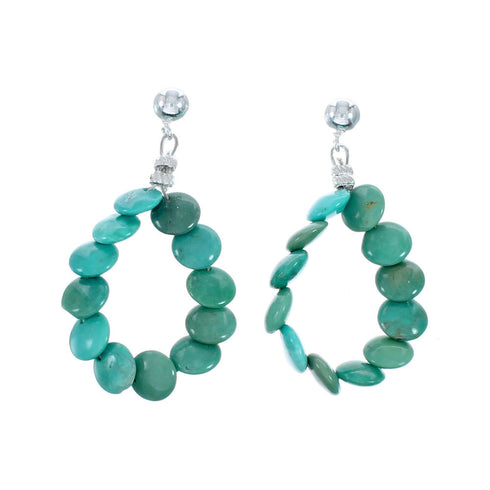 Turquoise Sterling Silver Navajo Indian Bead Post Dangle Earrings SN20498