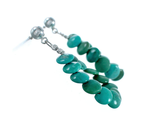 Turquoise Sterling Silver Navajo Indian Bead Post Dangle Earrings SN20498