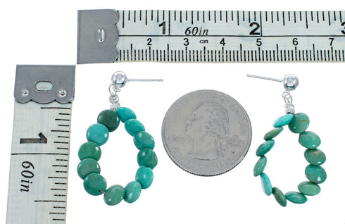 Turquoise Sterling Silver Navajo Indian Bead Post Dangle Earrings SN20498