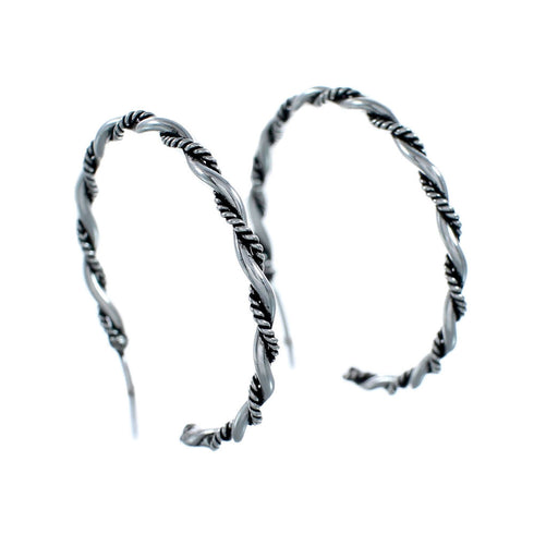 Navajo Authentic Twisted Sterling Silver Post Hoop Earrings SN20490