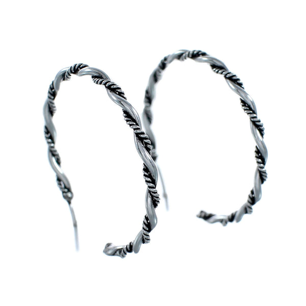 Navajo Authentic Twisted Sterling Silver Post Hoop Earrings SN20490