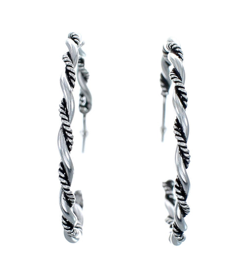 Navajo Authentic Twisted Sterling Silver Post Hoop Earrings SN20490