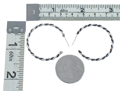 Navajo Authentic Twisted Sterling Silver Post Hoop Earrings SN20490