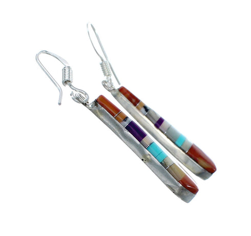 Multicolor Inlay Southwest Sterling Silver Hook Dangle Earrings SX10171