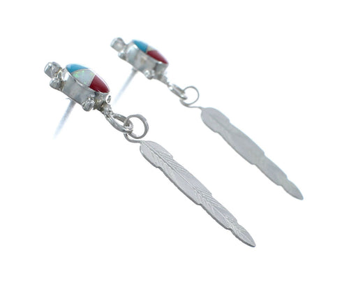 Multicolor Turtle And Feather Sterling Silver Post Dangle Earrings SX10167