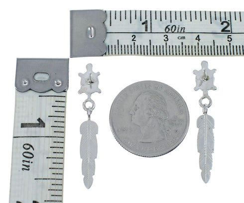 Multicolor Turtle And Feather Sterling Silver Post Dangle Earrings SX10167