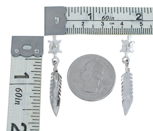 Turtle And Feather Multicolor Inlay Sterling Silver Post Dangle Earrings SX10168