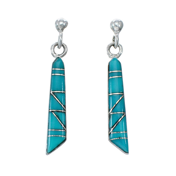 Southwest Turquoise And Sterling Silver Post Dangle Earrings SX10174