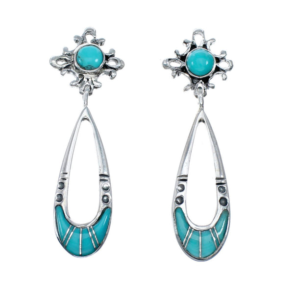 Genuine Turquoise Inlay Sterling Silver Post Dangle Earrings SX10172