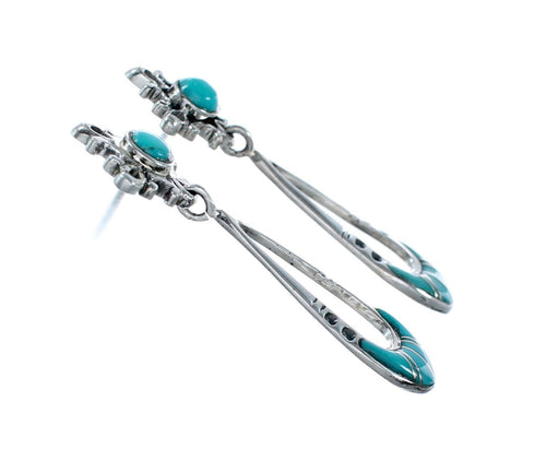 Genuine Turquoise Inlay Sterling Silver Post Dangle Earrings SX10172