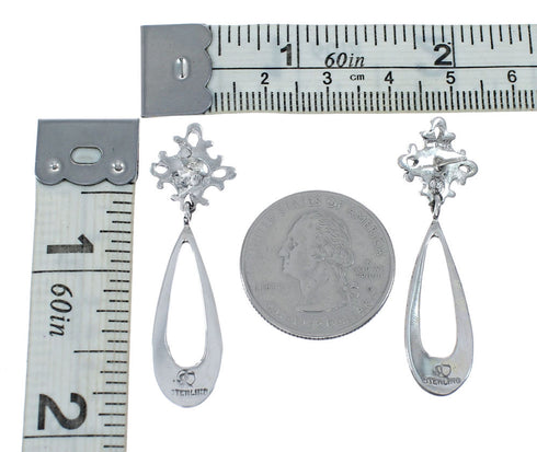 Genuine Turquoise Inlay Sterling Silver Post Dangle Earrings SX10172