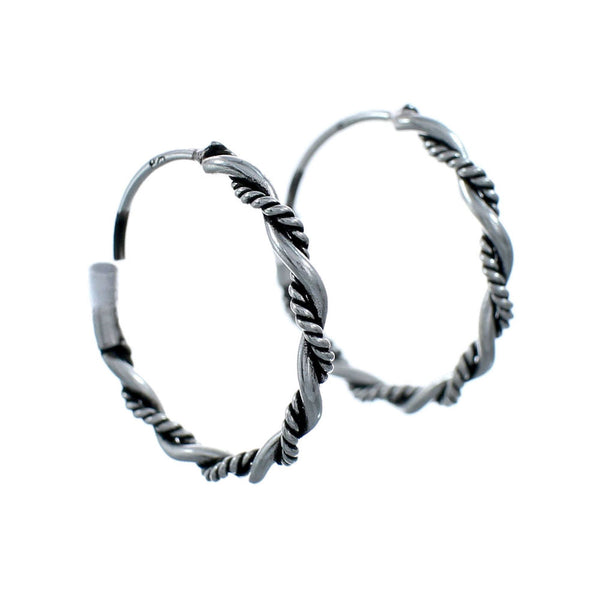Sterling Silver Southwest Rope Twist Post Hoop Earrings SX10165