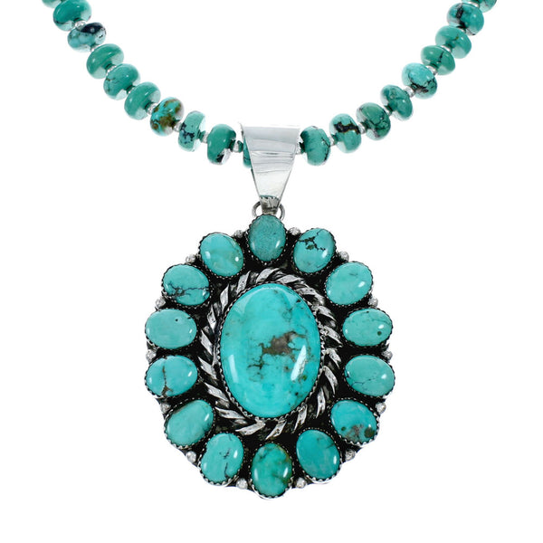 Native American Turquoise Sterling Silver Navajo Necklace SX10157