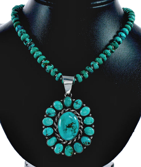 Native American Turquoise Sterling Silver Navajo Necklace SX10157