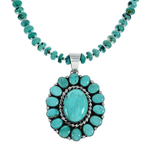 Sterling Silver Navajo Native American Turquoise Necklace Pendant Set SX10158