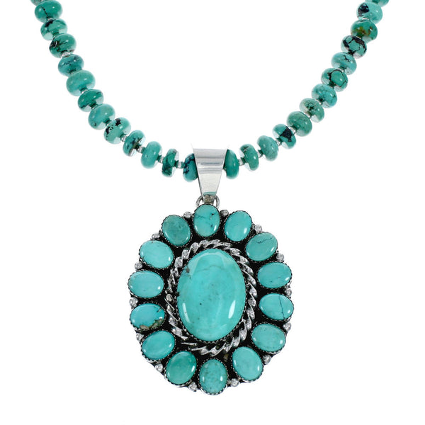 Sterling Silver Navajo Native American Turquoise Necklace Pendant Set SX10158