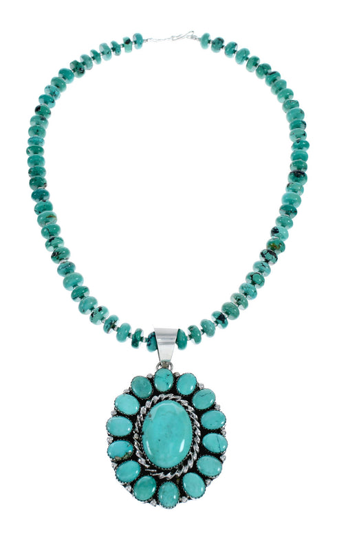 Sterling Silver Navajo Native American Turquoise Necklace Pendant Set SX10158