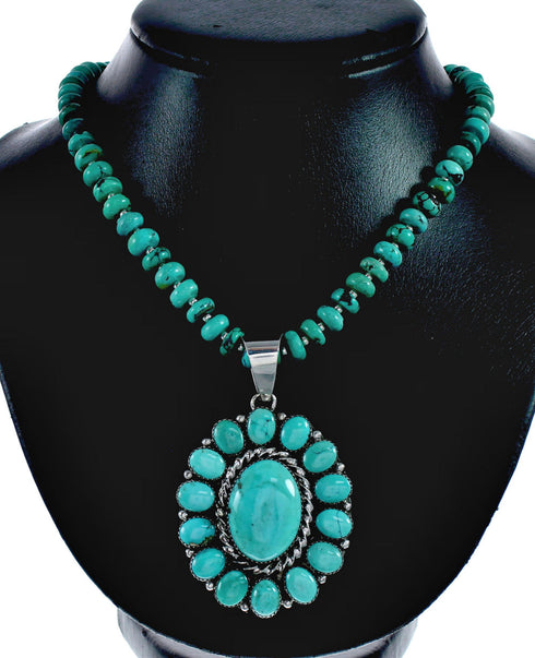 Sterling Silver Navajo Native American Turquoise Necklace Pendant Set SX10158