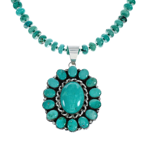 Sterling Silver Navajo Native American Turquoise Necklace Pendant Set SX10159