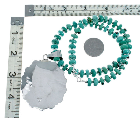 Sterling Silver Navajo Native American Turquoise Necklace Pendant Set SX10159