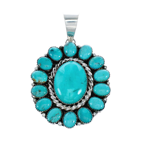 Genuine Native American Turquoise Multi-Stone Sterling Silver Pendant SX10162