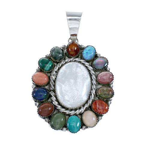 Navajo Native American Sterling Silver Mother Of Pearl Treasure Pendant SX10178