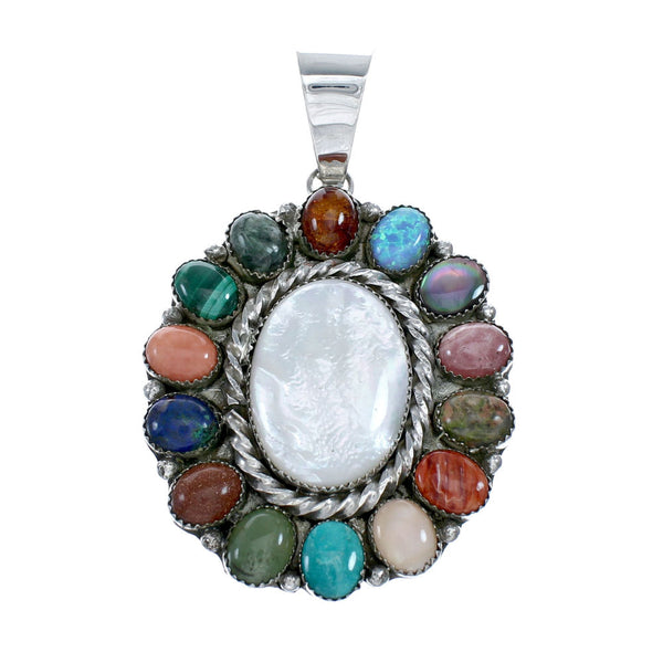 Navajo Native American Sterling Silver Mother Of Pearl Treasure Pendant SX10178