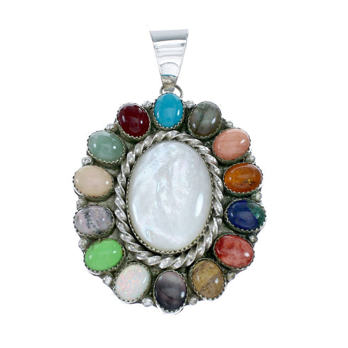 Native American Sterling Silver Mother Of Pearl Navajo Treasure Pendant SX10180