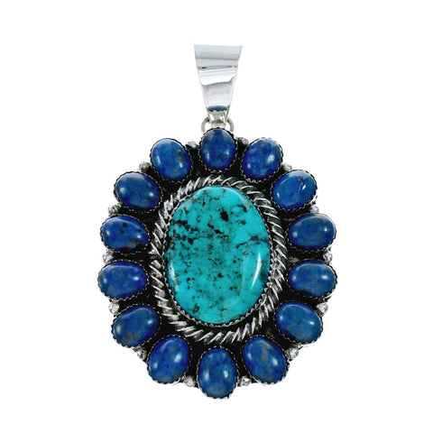 Native American Sterling Silver Turquoise Lapis Navajo Pendant SX10181