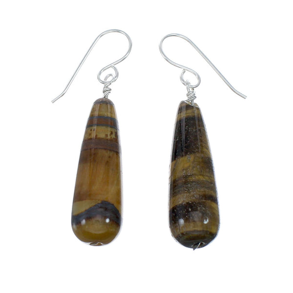 Tiger Eye Sterling Silver Native American Hook Dangle Earrings SX10189