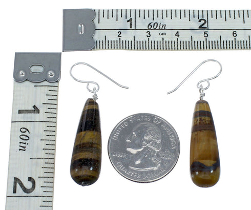 Tiger Eye Sterling Silver Native American Hook Dangle Earrings SX10189