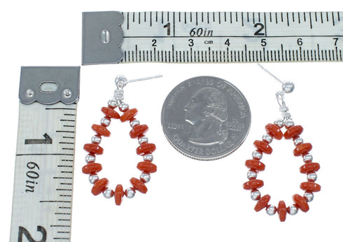 Sterling Silver Navajo Coral Bead Post Dangle Earrings SX10190