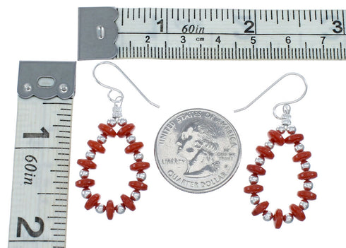 Sterling Silver Navajo Coral Bead Hook Dangle Earrings SX10191