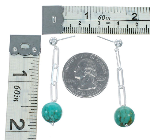 Navajo Indian Turquoise Sterling Silver Bead Post Dangle Earrings SX10193