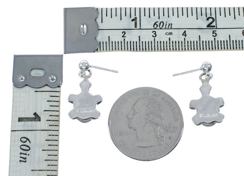 Multicolor Inlay Sterling Silver Turtle Post Dangle Earrings SX10196