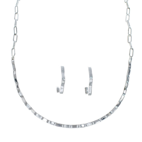 Native American Navajo Sterling Silver Link Necklace Earrings Set SX10198