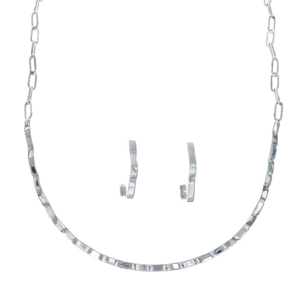 Native American Navajo Sterling Silver Link Necklace Earrings Set SX10198
