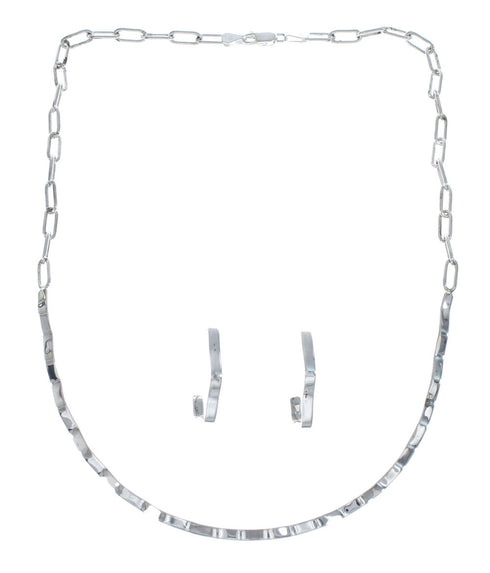 Native American Navajo Sterling Silver Link Necklace Earrings Set SX10198