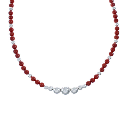 Coral Sterling Silver American Indian Navajo Bead Necklace SX10188