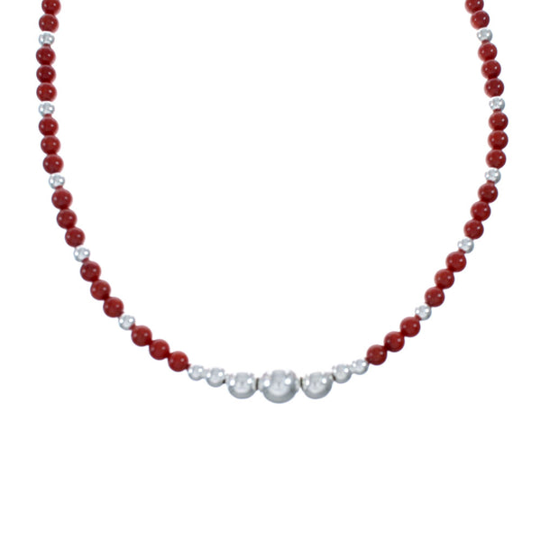 Coral Sterling Silver American Indian Navajo Bead Necklace SX10188