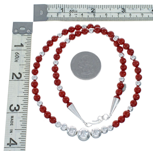 Coral Sterling Silver American Indian Navajo Bead Necklace SX10188