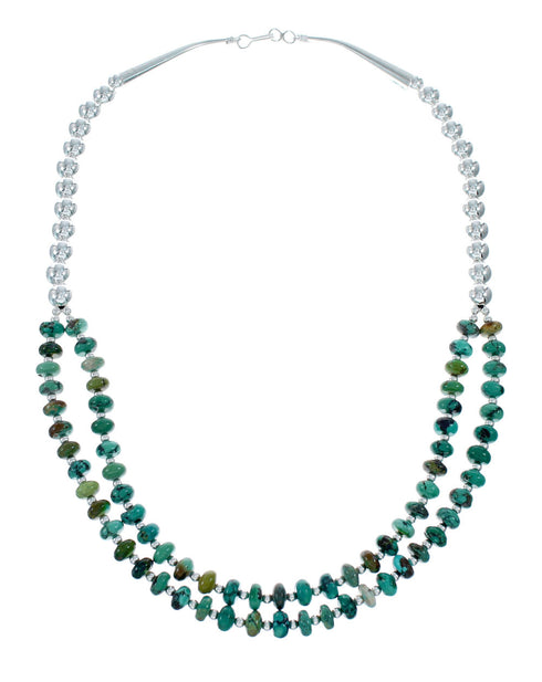 Turquoise Sterling Silver Navajo 2-Strand Bead Necklace SX10186